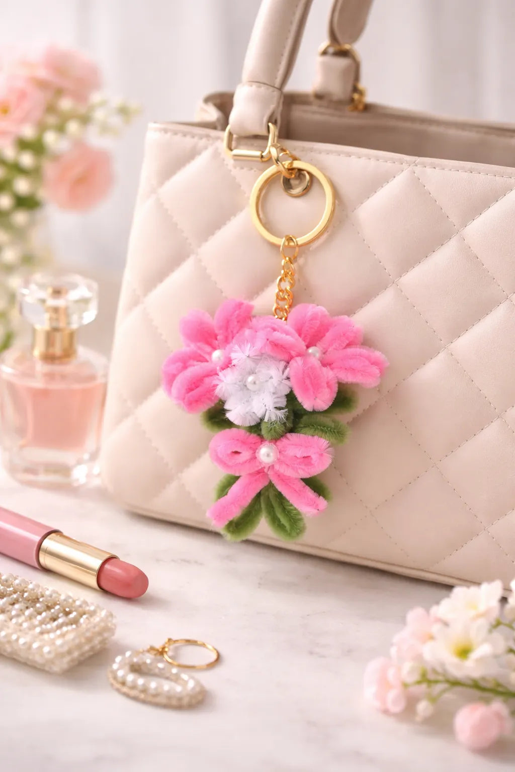 Peony Puff Chenille Keyring