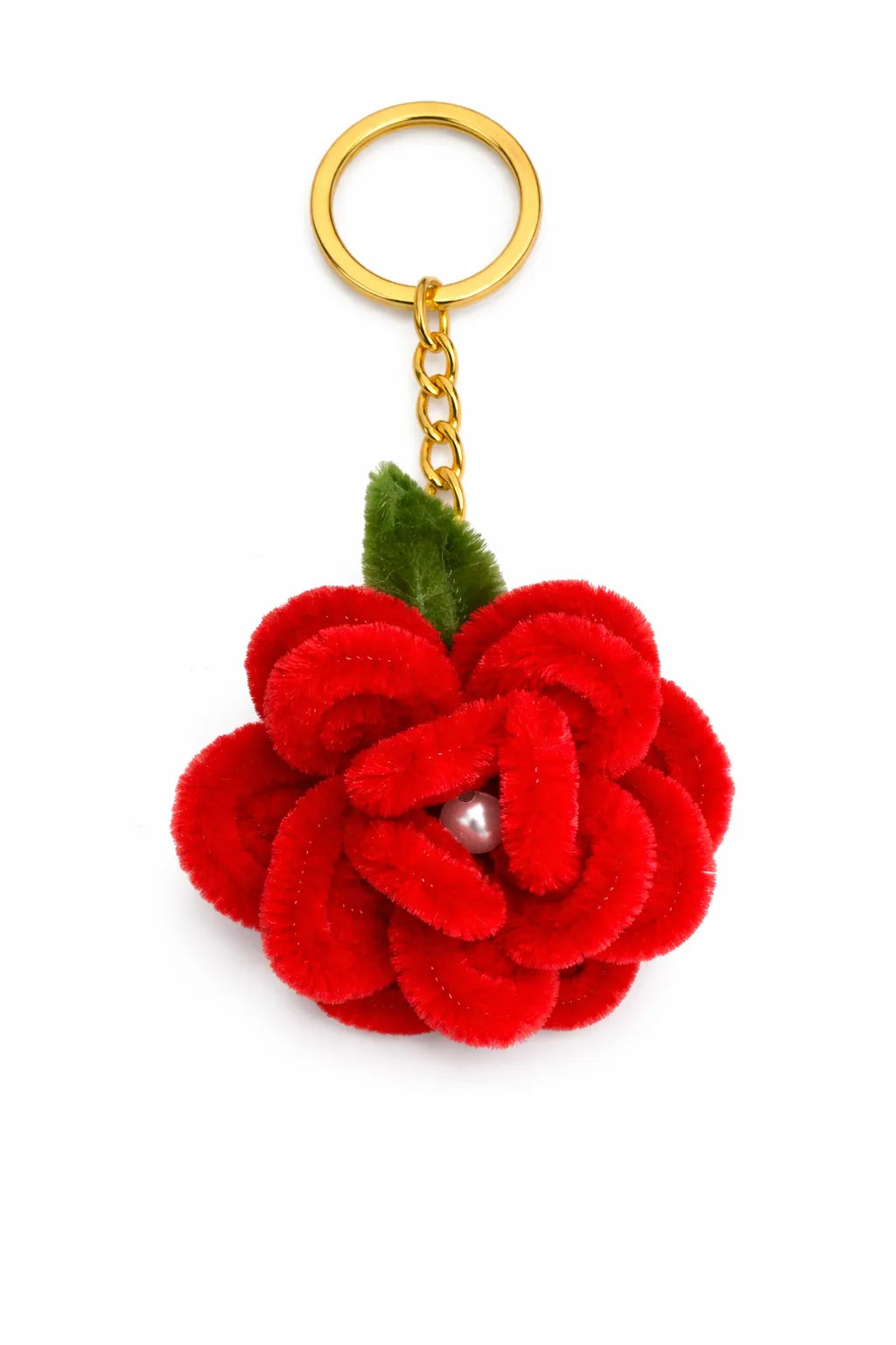 Rose Bloom Pipe Cleaner Keychain – Handmade Cute Floral Charm