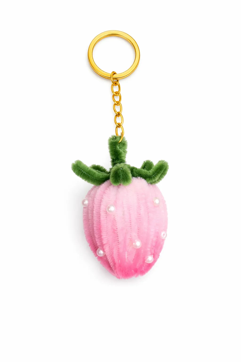 Pink Strawberry Pipe Cleaner Keychain – Handmade Aesthetic Pearl Charm