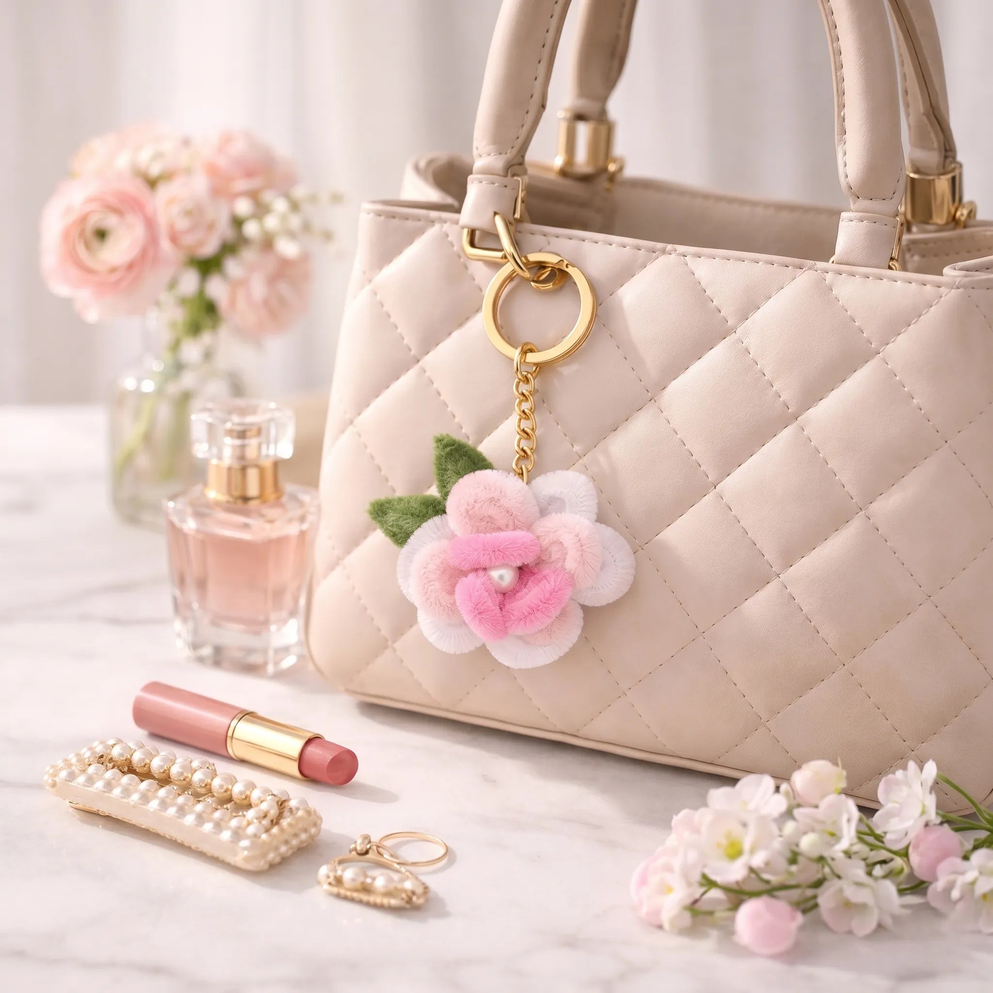 Blush Petal Charm Keyring