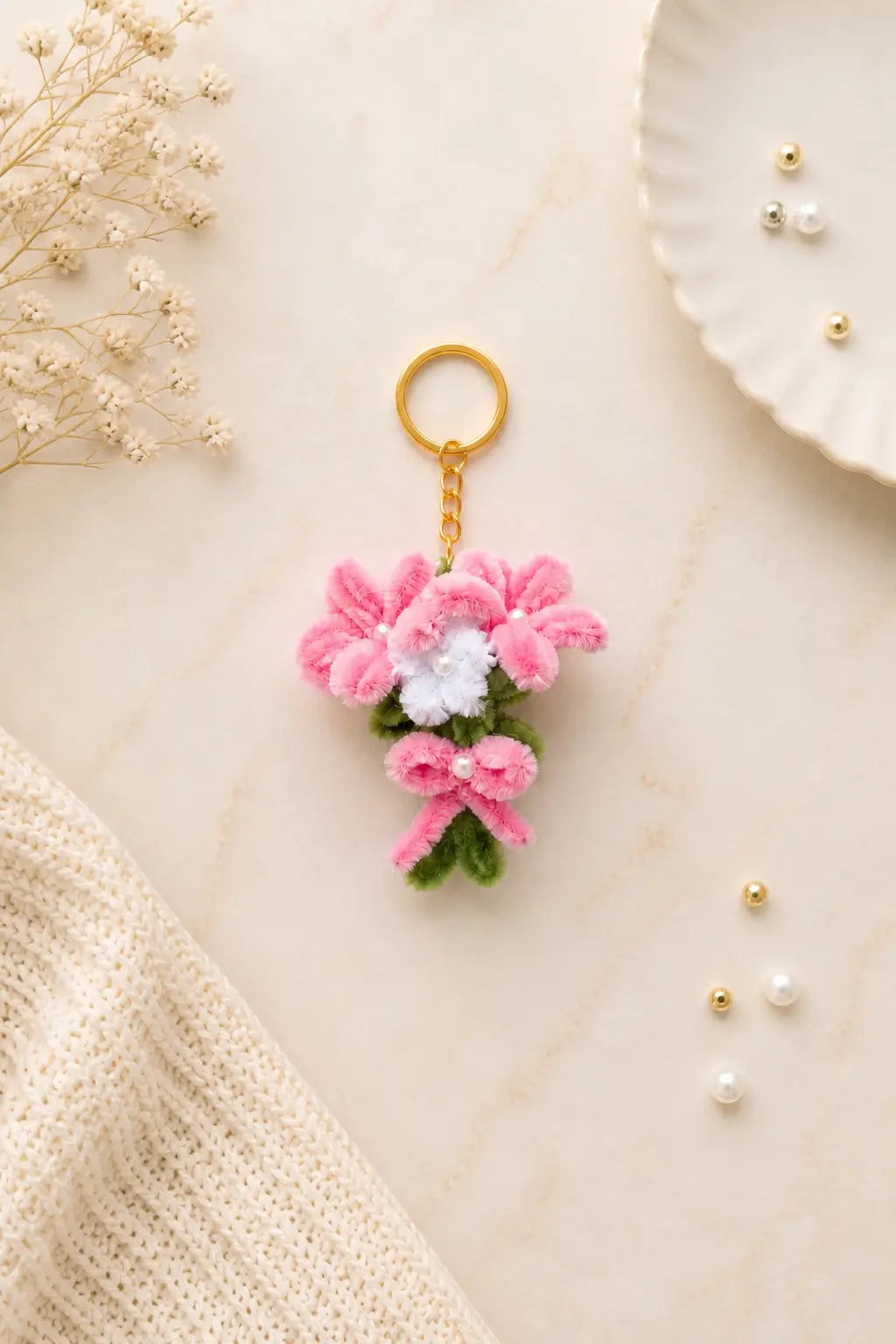 Peony Puff Chenille Keyring