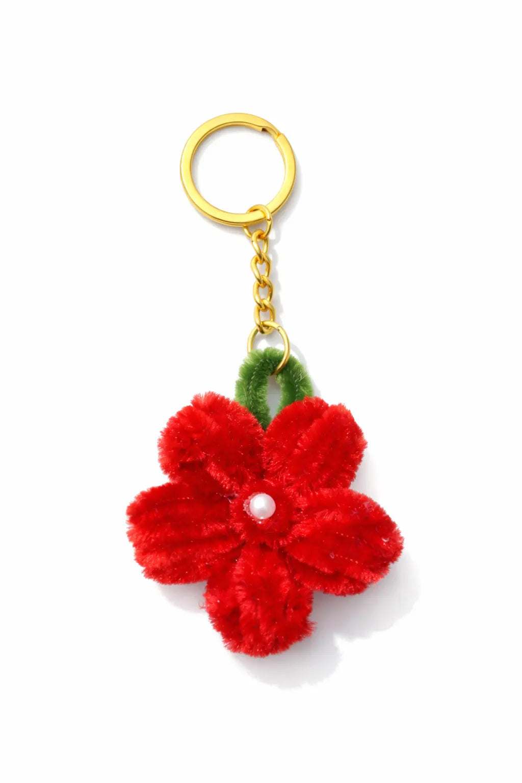 Red Flower Pipe Cleaner Keychain – Handmade Aesthetic Floral Charm