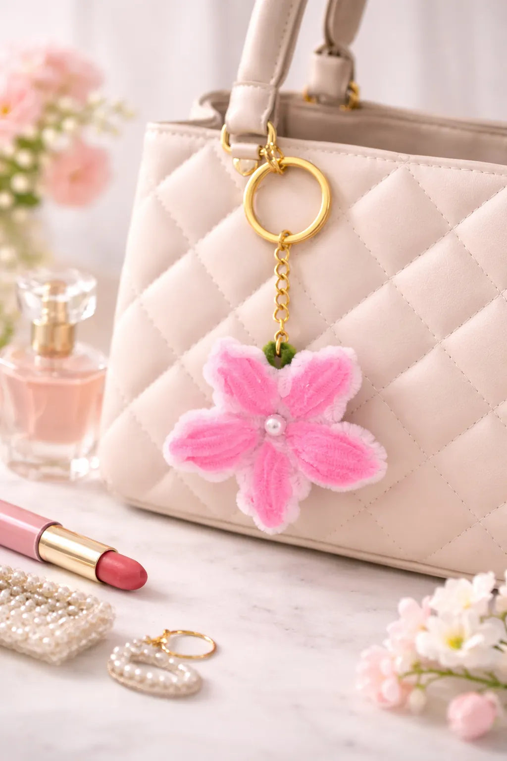 Coral Petal Chenille Keyring