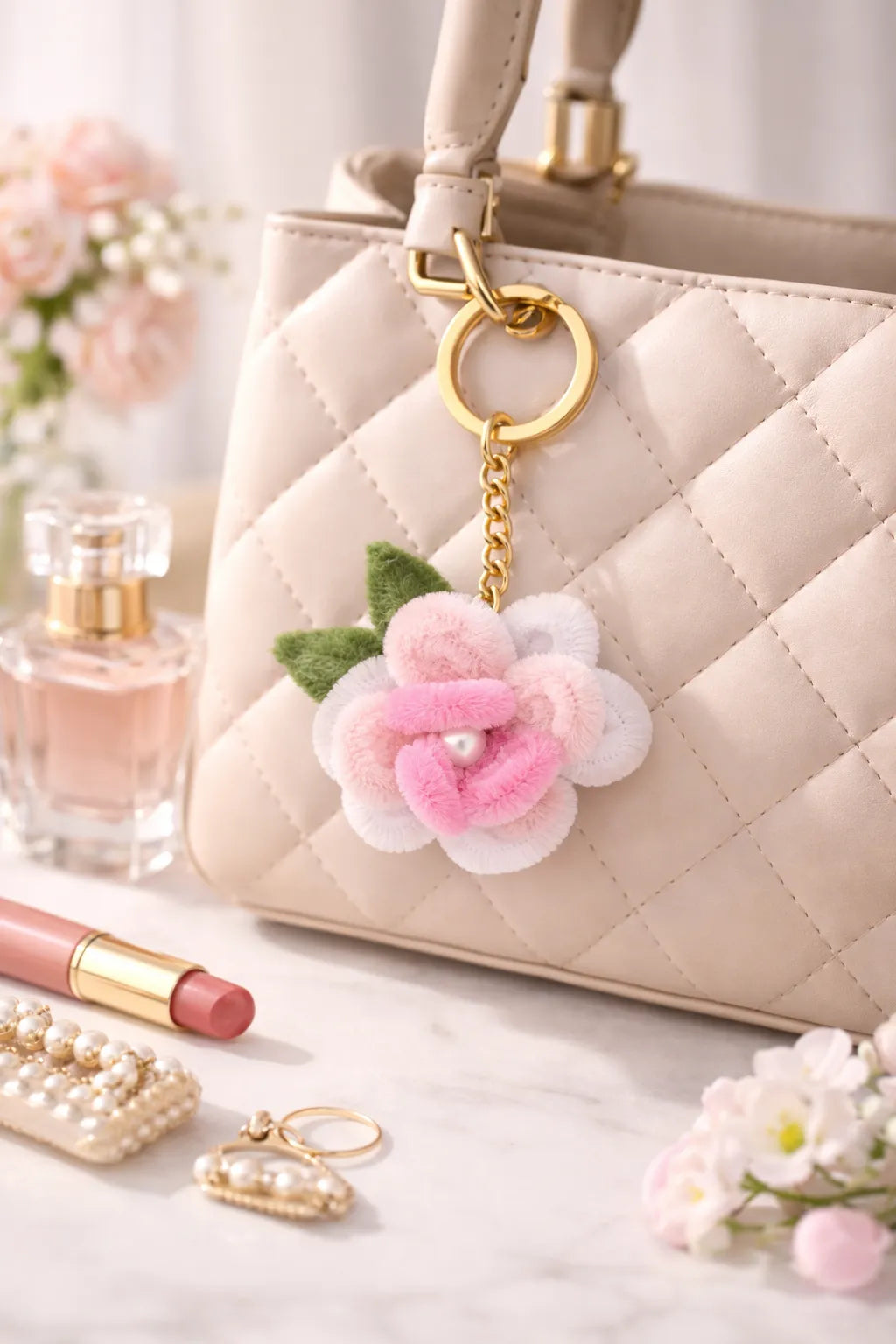 Blush Petal Charm Keyring