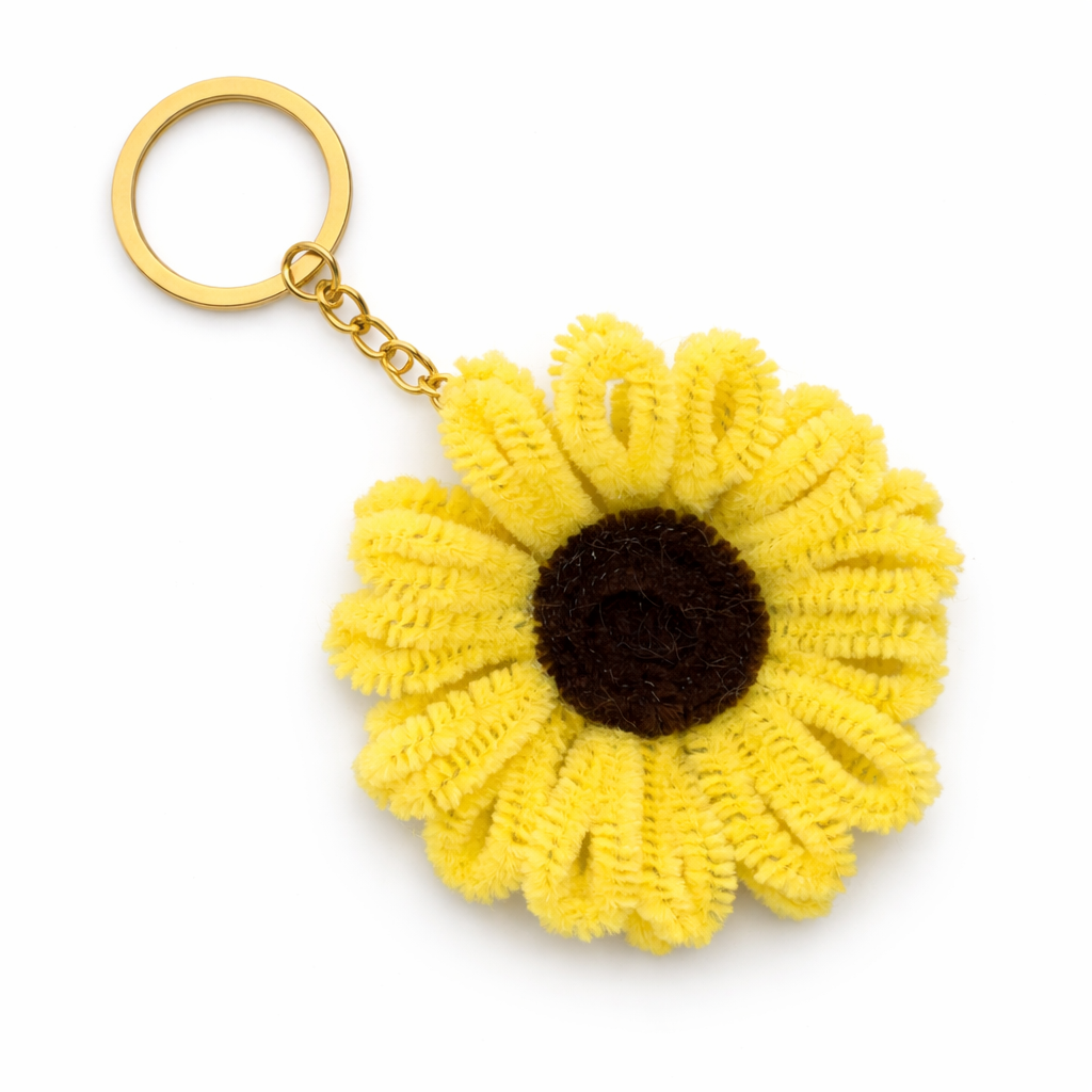 Sunflower Pipe Cleaner Keychain – Handmade Aesthetic Yellow Flower Keyring