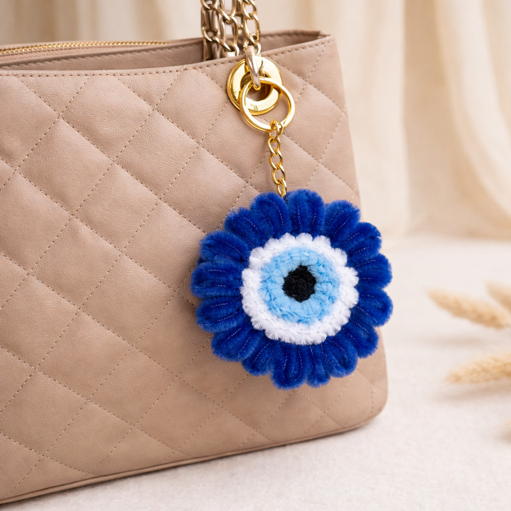 Blue Daisy Pipe Cleaner Keychain – Handmade Aesthetic Flower Keyring