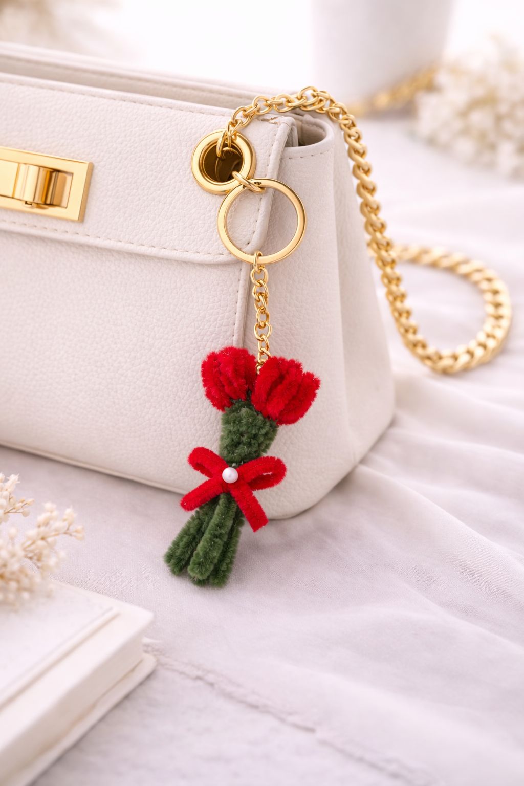 Ruby Tulip Mini Bouquet Keychain