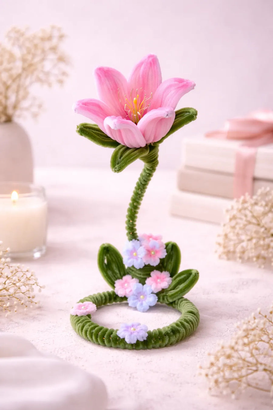 Pink Lily LED Fairy Light Lamp – Handmade Floral Night Light