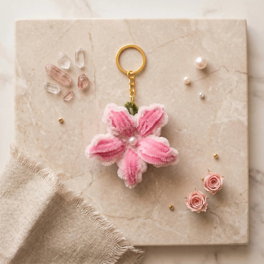 Coral Petal Chenille Keyring
