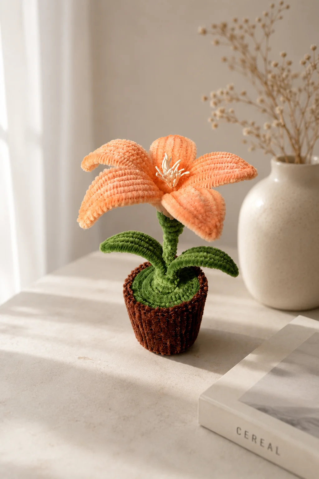 Pipe Cleaner Potted Flowers – Handmade Mini Chenille Plant for Desk & Home Décor