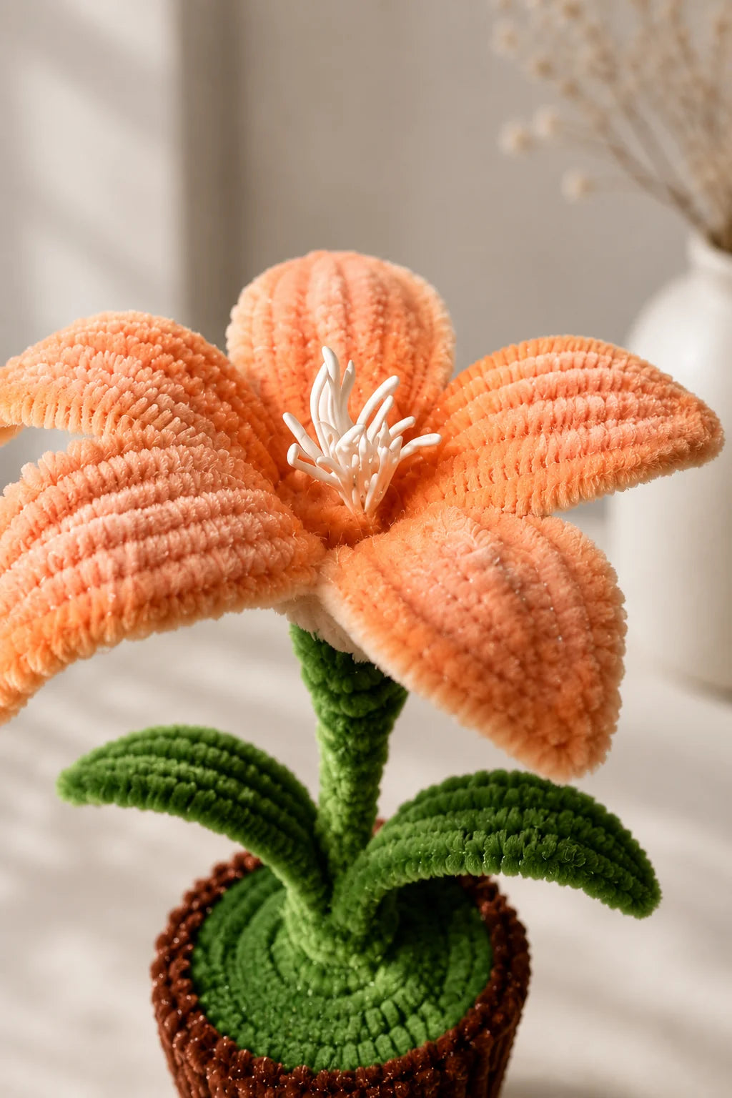 Pipe Cleaner Potted Flowers – Handmade Mini Chenille Plant for Desk & Home Décor